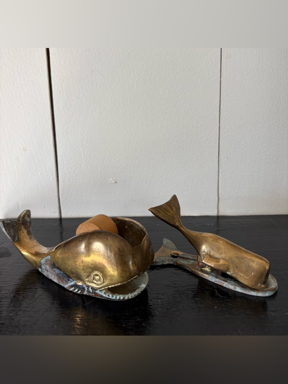 Vintage Brass Whale Tape Holder and Paper Clip - Gold Finish